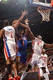 New York Knicks v Detroit Pistons: Amar'e Stoudemire, Tracy McGrady and Ben Wallace Photographic Poster Print by Allen Einstein, 24x36