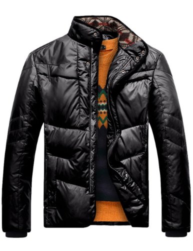 Match Mens Classic Bomber Down Coat Jacket #YS019(Black, US Medium(Label size L))