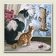 Tile Trivet 684 ~Cat Birdwatchers~ 6 inch x 6 inch