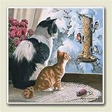 Tile Trivet 684 ~Cat Birdwatchers~ 6 inch x 6 inch