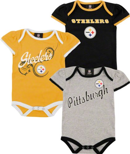 Pittsburgh Steelers Newborn Girls Team Color 3 Piece Foldover Ruffled Sleeve Creeper Set