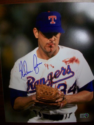 MLB Texas Rangers Nolan Ryan Bloody Uniform Autographed 8-by-10-Inch Photograph