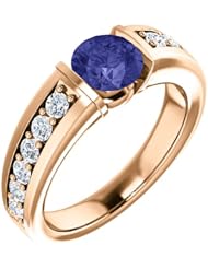 10K Rose Gold 6.00mm Round Cut Tanzanite and Diamond Ring -- LIFETIME WARRANTY