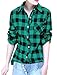 Allegra K Women Button Down Point Collar Plaid Pattern Shirts Green Black M
