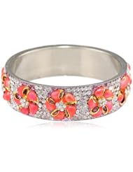Chamak by priya kakkar Hot Pink Metal Flower Design with White Crystal Bangle Bracelet