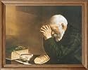 Daily Bread Man Praying At Dinner Table Grace Religious Picture Oak Framed Art Print