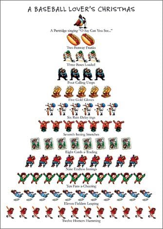 Baseball Lover's Christmas - 12 Days of Christmas Box of 15 Allport Christmas Cards
