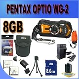 Pentax Optio WG-2 GPS Adventure Series 16 MP Waterproof Digital Camera with 5 X Optical Zoom (Orange) 8GB SD HC Card Battery and More Accessory Saver Bundle