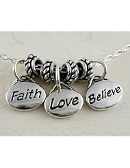 Simple Words of Inspiration "Faith Love and Believe" Necklace in Sterling Silver