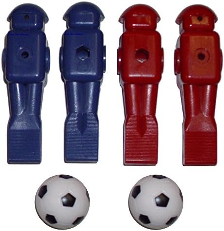 4 Red / Blue Old Dynamo Style Foosball Men Square Body w/ 2 Engraved Balls