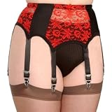 Nancies red lace panelled black suspender belt