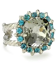 Sorrelli "Salt Water" Crystal Cushion Cut Adjustable Silver-Tone Ring