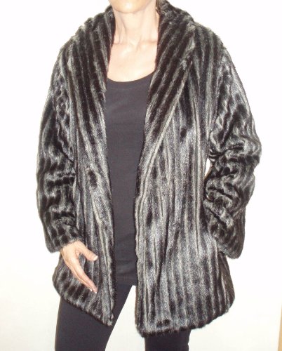 Ooh La La Black Shiny Striped Mink Faux Fur Jacket
