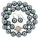 Luxurious Shell Pearl Majorca Necklace Silver Grey 14mm 18" Single Strand with Earrings By Bucasi