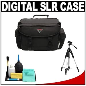 Precision Design 2000 Deluxe SLR Gadget Bag/Case + Tripod for Canon Digital Rebel XTi, XSi, XS, XT, T1i, EOS 1D, 5D, 7D, 50D, Nikon D3s, D3x, D300s, D60, D90, D300, D700, D3000, & D5000 Pentax K-7, K2000, K-x, Olympus Evolt E-30, E-450, E-600, E-620 & Sony Alpha Digital SLR Cameras