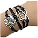 Healthtop Handmade Infinity Anchor Elephant Silver Black Leather Rope Wrap Bracelet Fashion Jewelry