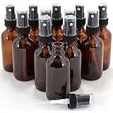 12 New, High Quality, 1 oz Amber Glass Bottles, with Black Fine Mist Sprayer