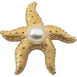 18K Yellow Gold Paspaley South Sea Cultured Fine Flat Button Pearl Starfish Brooch