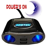 BESTEK Twin 12 Volt 24 Volt DC Car Cigarette Lighter Socket Charger Splitter + 2 USB Ports MRS152UV-2