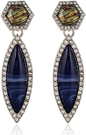 Bluegrass Geometric Surrounded by Clear Crystal Blue Stone Earrings