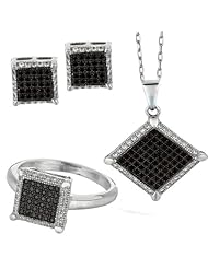 BRI Jewelry Sterling Silver Square Shape With Black And Clear Micropave Cubic Zirconia Set - Pendant - Dangle Earring