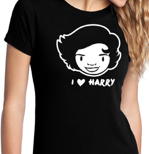 I Love Harry Styles One Direction 1D Womens Girls Youth Music Fan T Shirt Tee (Small, Black)