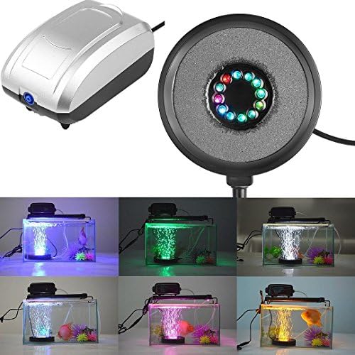 New Waterproof LED Submersible Aquarium Light Round Fish Tank Bubble Lamps Air Pump (Led Light Us Plug) Set20