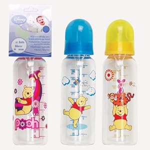 One 9oz. Winnie the Pooh Nursing Bottle BPA Free - Pink, Blue or Yellow Colors May Vary.