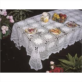 Violet Linen Stars 2101-BE Stars Crochet Design Tablecloth in Beige Size: 54" W x 72" D
