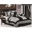 Chezmoi Collection 8pc Black & White Micro Fur Zebra with Giraffe Design Comforter 90"x92" Bed-in-a-bag Set Queen Size Bedding