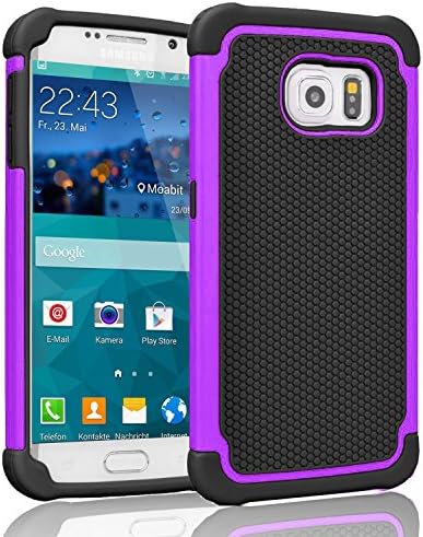 Galaxy S6 Case ,[Corner Protection] Protective Case Detachable Defender Thin Protective Anti-dirt Scratch Resistant Hard Soft Heavy Duty Rubber Bumper Case Cover for Samsung Galaxy S6(Black/Purple)