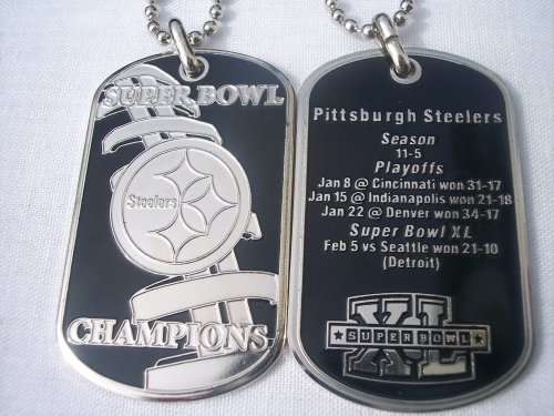 PITTSBURGH STEELERS SUPER BOWL XL (40) CHAMPION PLAYOFF LEGACY BLATINUM DOGTAG NECKLACE