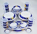 NEW 56 Piece Blue Yellow Melamine Dinner Set