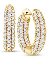 14K Yellow Gold Round Brilliant Cut Diamond - In & Out Channel Set Round Circle Hoop Earrings - (5.13 cttw.)