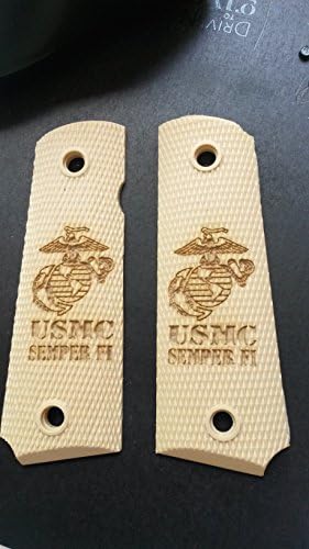 1911 TAN SEMPER FI USMC laser engraved grips full size Kimber Springfield