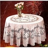 Vinyl Tablecloth white Table Cloth 60 ROUND Crocheted Style