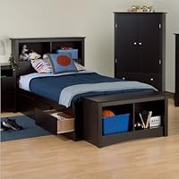 Prepac Black Sonoma Twin XL Bookcase Platform Storage Bed
