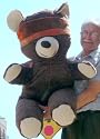 GIANT 42" BIG SOFT BROWN TEDDY BAR - WEARS A BANDANNA AROUND IT'S HEAD - AMERICAN MADE IN THE USA AMERICA