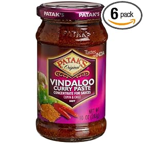Patak's Vindaloo Curry Paste, Hot, 10-Ounce Glass Jars (Pack of 6)