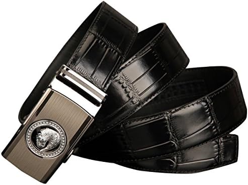 Mens Genuine Cattlehide Blet Leather Leopard Head Cared Auto Buckle Waist Belt