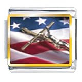 Usa Flag And Crucifix Religious Italian Charms Bracelet Link