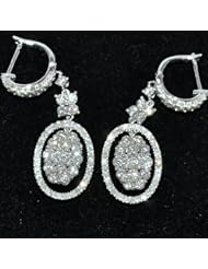 Diamond Earrings Vintage 2.68ct 14K White Gold Drop Chandelier Designer hoop New