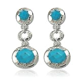 Platinum Overlay Sterling Silver Chinese Turquoise Drop Earrings w  Diamond Accents