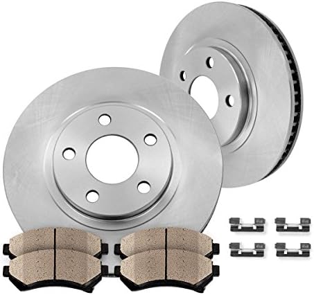 CK001796 FRONT Premium OE 321 mm [2] Rotors + [4] Quiet Low Dust Ceramic Brake Pads + Pad Hardware Clips w/ Sensors