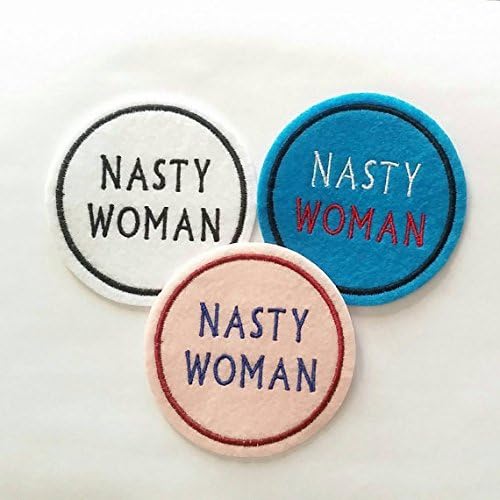 Set of 3 Nasty Woman iron on felt patch embroidered appliques in peacock blue, pink and white