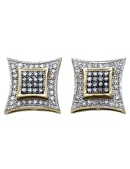 10K Yellow Gold 0.3cttw A Gift Box Micro Pave Set Brown and White Round Diamond Stud Earring