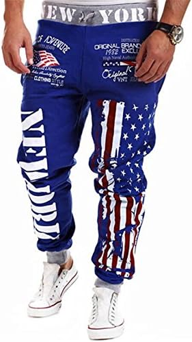 Vienlove Hip hop American USA FLAG Jogger Sport Sweat Cotton Pants (XL, blue)