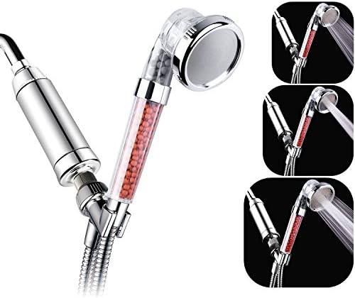 DSIKER®Rejuvenate Skin and Your Hair Loss Prevention Filtered Shower Head System,3 Modes Switch Button High Pressure Water Saving Handheld Shower Head,Inline-Filter and Ionize Rare Rocks