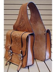 Sports: New Hilason Western Floral Hand Tool Leather Cowboy Trail Ride Horse Saddle Bag - HILASON
