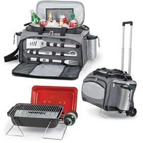 Picnic Time Vulcan Insulated Cooler Tote w 3 Pc BBQ Tools (Black Silver) by Picnic Time